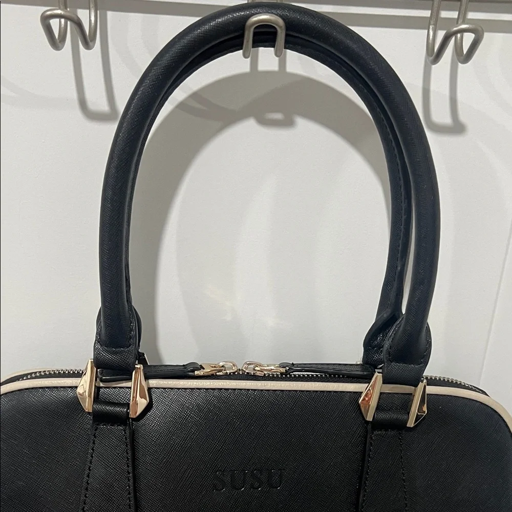 Elegant Black Satchel with white piping by SUSU